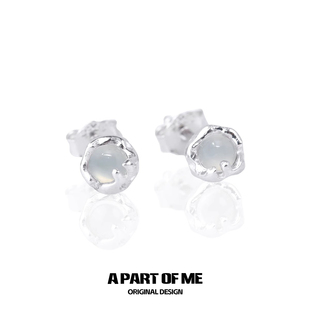 睡觉不用摘纯银小耳钉原创小众高级冷淡白玛瑙简约养耳朵耳饰