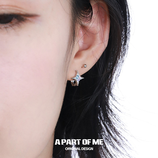 原创设计星星耳环彩虹锆石耳扣小众高级感甜酷耳钉秋冬男女耳饰