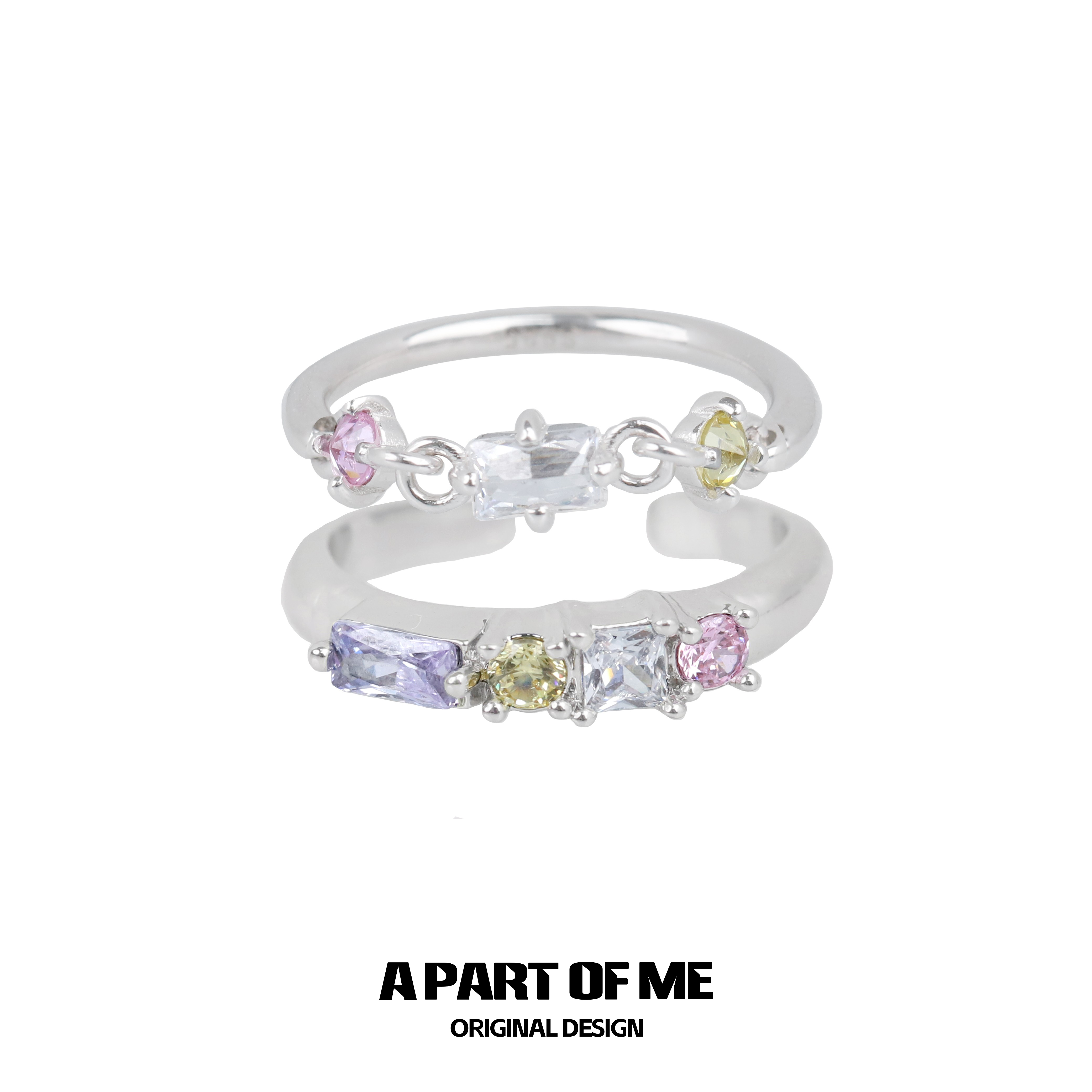 S925纯银彩色锆石糖果戒指