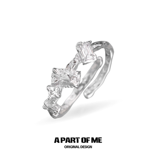 APARTOFME小众设计925纯银锆石戒指开口可调高级感冷淡风食指戒