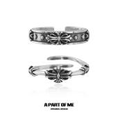 原创纯银鸢尾花戒指高级感复古开口戒男女冷淡风小众设计情侣对戒