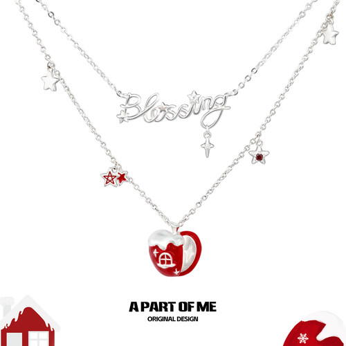 可拆2条～原创设计苹果雪屋项链双层叠戴锁骨链送礼