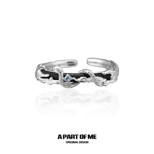 925纯银蛇戒指不掉色原创小众设计黑色皮革暗黑肌理高级感食指戒