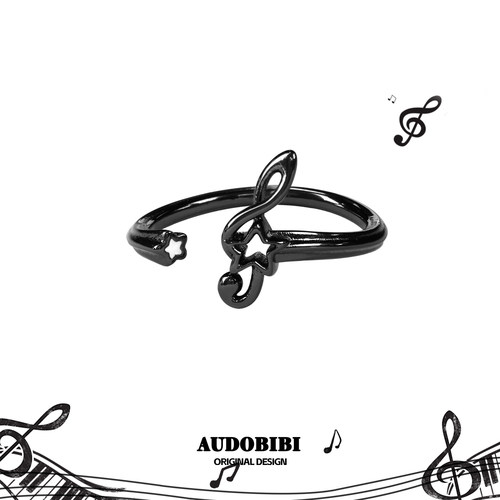 「失控黑白键」AUDOBIBI原创黑色音符925纯银戒指甜酷y2K亚比
