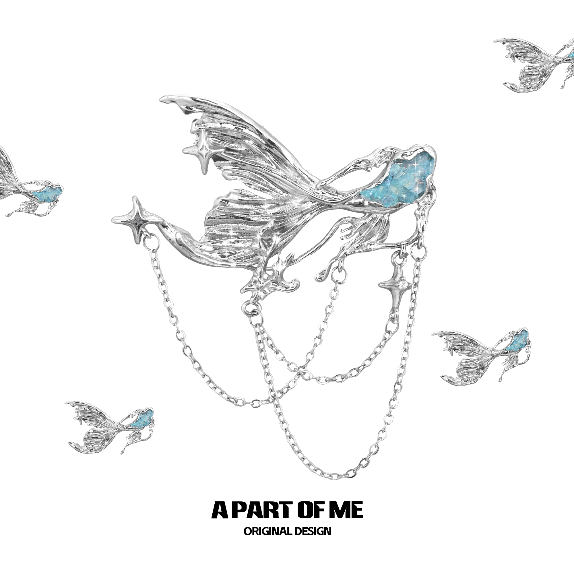 “一直游到海水变蓝”原创鱼尾胸针高级感冷淡西装配饰穿搭配件