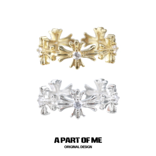 秋冬美拉德纯银十字架戒指 小众设计锆石情侣对戒