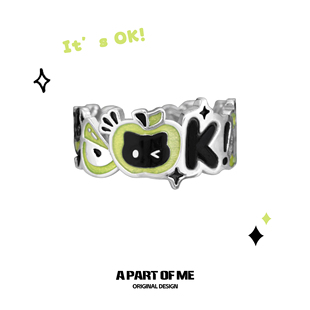 可爱原创黑猫青苹果戒指纯银不掉色小众设计甜酷食指戒 一切都OK