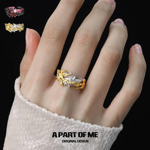 宫羽系列原创925纯银羽毛戒指开口可调不掉色高级感白玛瑙食指戒