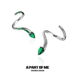 蛇院女孩指尖上 原创斯莱特林绿纯银灵蛇关节戒指尾戒 宠物