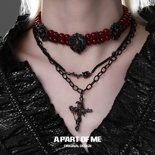 封神 原创乌鸦双层叠戴项链chocker十字架秋冬毛衣链高级感颈链