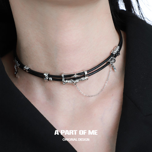 黑色皮革男女chocker锁骨链