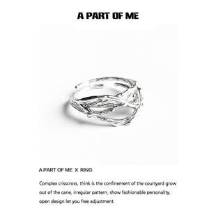 925纯银戒指开口可调小众设计不规则高级感高级男女指环 禁闭庭院