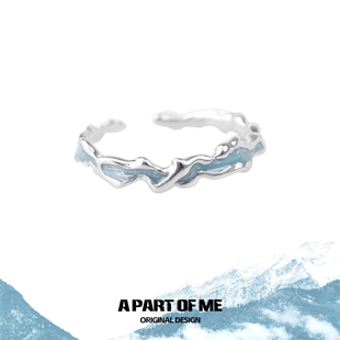 纯银蓝色戒指开口小众设计高级感冷淡风食指戒2024秋冬季 新款