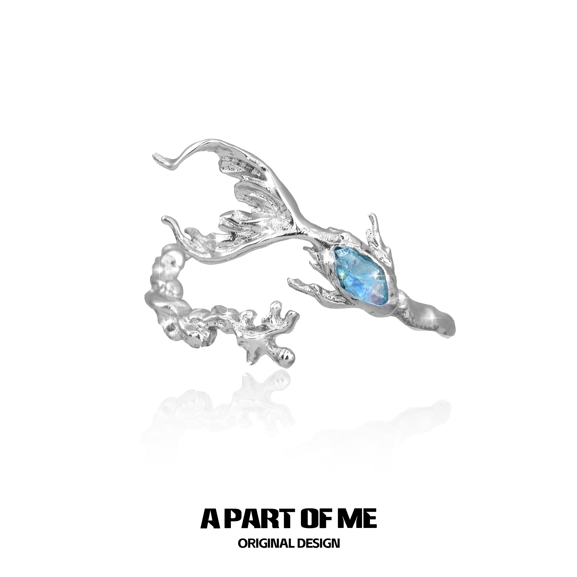 开口游到海水变蓝食指戒纯银原创