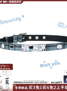 可爱辣妹 原创雪地黑猫小白狗蓝色皮革项圈小众chocker项链y2k