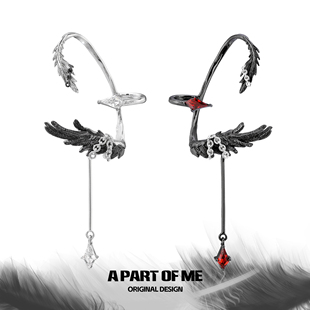 清冷之神 白鸽乌鸦原创设计羽毛耳挂无耳洞耳骨夹镶钻高级感耳饰