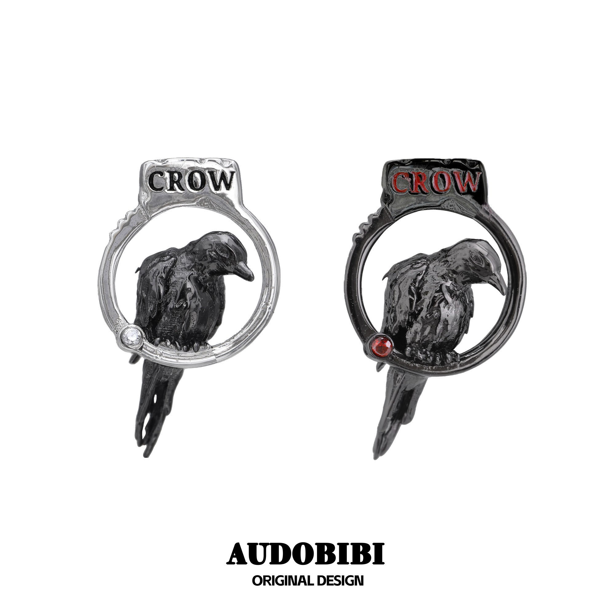 帅爆！原创设计乌鸦手铐耳钉小众高级感暗黑中性镶钻甜酷情侣耳饰