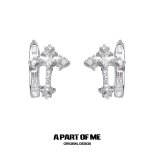 男女耳饰 原创十字架耳环镶钻小众设计假双层锆石耳扣个性