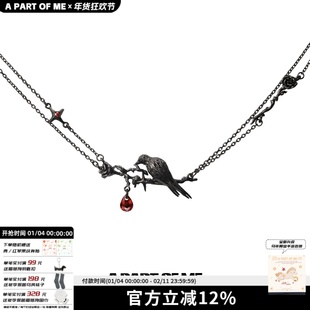 925纯银不掉色乌鸦项链原创小众设计玫瑰双层高级感暗黑风锁骨链