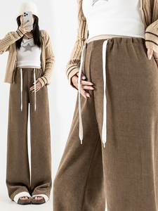 孕妇裤子秋冬2023新款外穿阔腿裤加绒加厚抽绳休闲直筒裤大码冬装