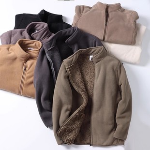 重磅 秋冬加厚保暖羊羔绒＋摇粒绒立领夹克外套男 岛国双层复合绒