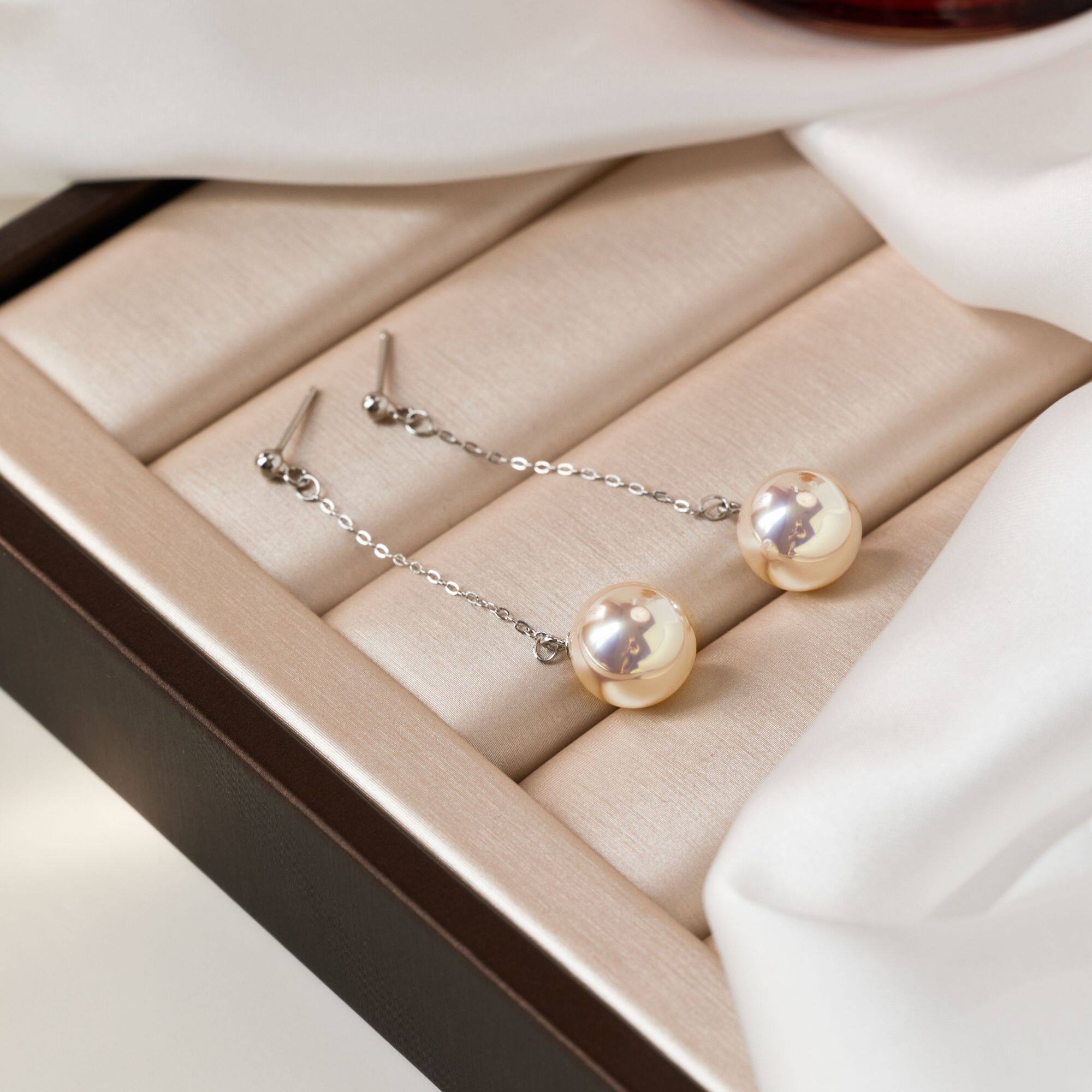 炫彩极光小灯泡白透樱花粉流苏耳钉气质法式长款