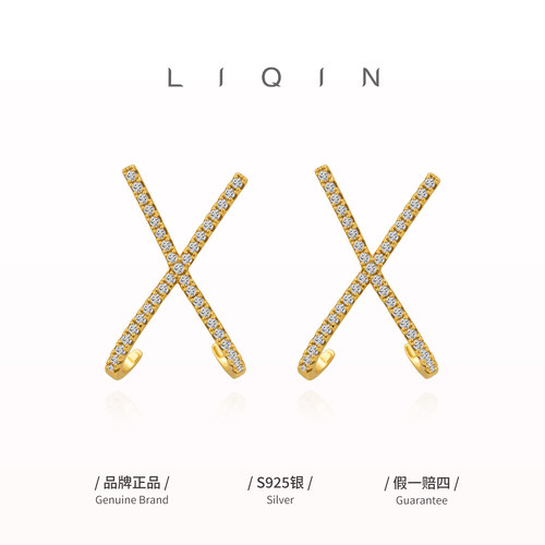 X形交叉锆石耳钉轻奢个性法式网红精致耳饰气质