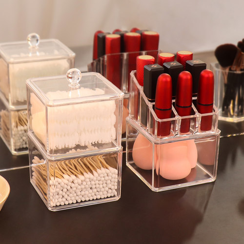 化妆棉带盖透明口红桌面收纳盒