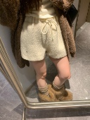 韩系女高级小众时髦 2025秋冬新款 香蕉派派 羊毛双层绒面抽绳短裤