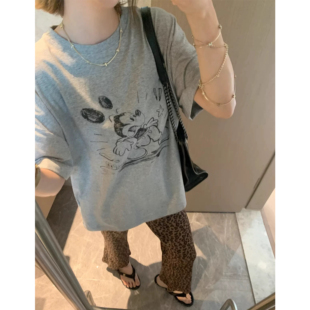 圆领T恤女夏季 米奇卡通印花短袖 复古慵懒宽松 香蕉派派 现货