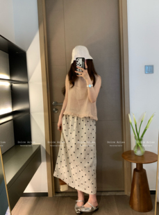 [香蕉派派]亚麻刺绣波点开叉半身裙26年夏季休闲慵懒感