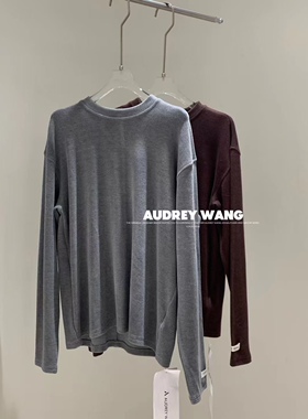 AW2023冬季新款原创小众简约圆领宽松徳绒打底衫百搭通勤气质T