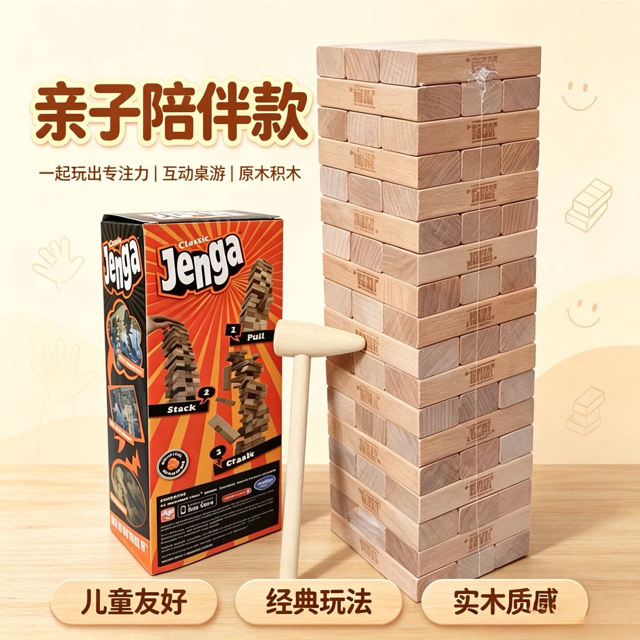 Jenga叠叠高抽抽乐实木积木家庭聚会儿童成人桌面游戏益智玩具
