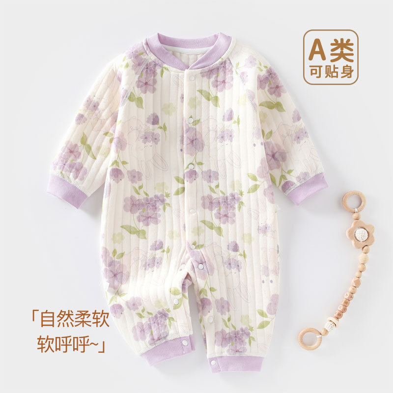 春秋冬季款婴儿连体衣加厚夹丝男女新生儿衣服宝宝爬服睡衣外出服