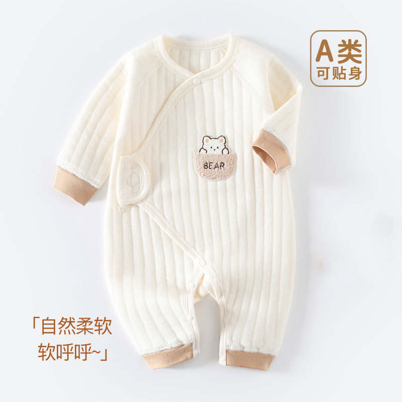 秋冬季春款婴儿衣服夹丝保暖加厚男女宝宝新生儿连体衣蝴蝶衣爬服