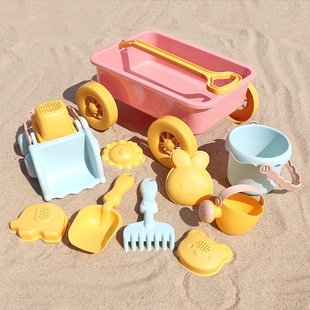 韩国ins儿童沙滩玩具小推车套装 海边男女孩戏水挖沙铲子工具和桶
