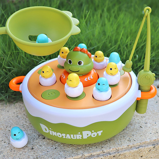 早教儿童弹跳恐龙霸王龙捞网专注力反应能力钓鱼宝宝益智玩具磁吸