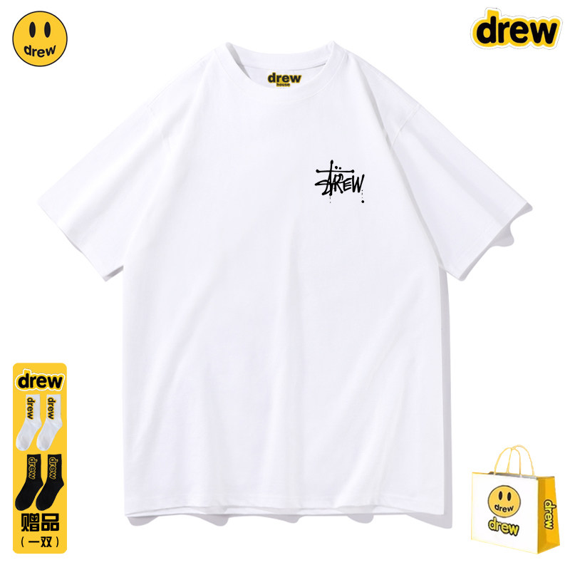 Drew美式潮牌宽松男女生同款上衣服日常百搭学生纯棉休闲情侣短袖