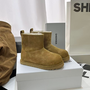 欧洲站真皮厚底雪地靴女2025秋冬新款 加厚外穿复古中筒靴 百搭时尚