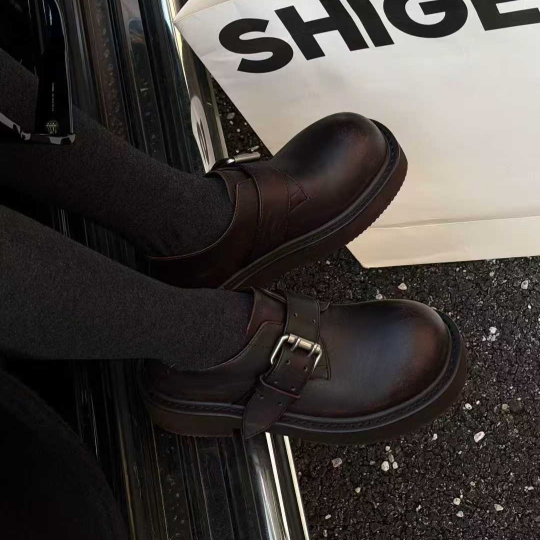 诗歌兰乐福鞋女2026春季新款厚底皮带扣圆头复古百搭休闲增高单鞋,女鞋,浅口单鞋,淘宝优惠券,粉丝福利购,淘宝优惠卷