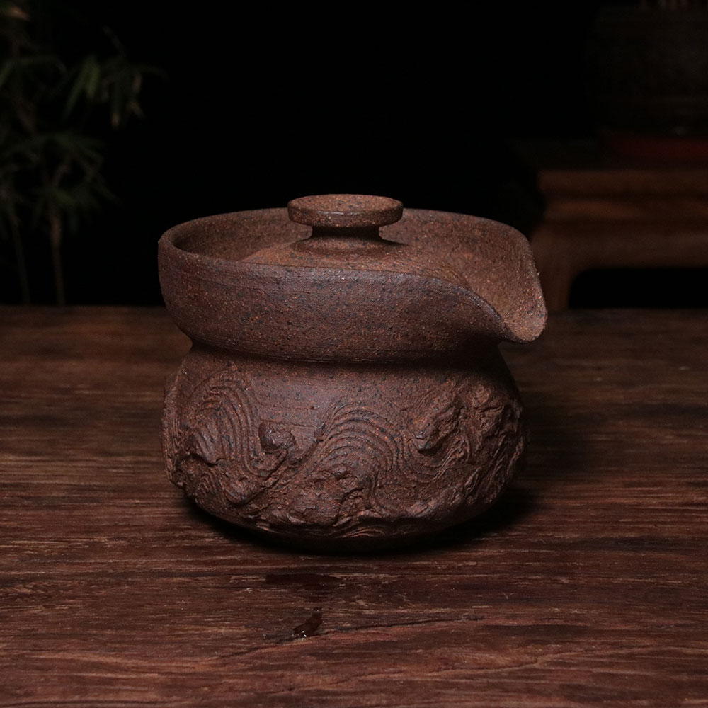 亿山堂粗瓷泥料纯手工手抓壶素色无釉高温烧制山海泡茶茶具
