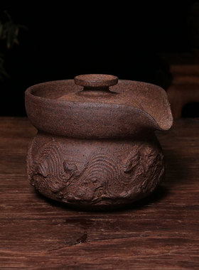 亿山堂粗瓷泥料纯手工手抓壶素色无釉高温烧制山海泡茶茶具