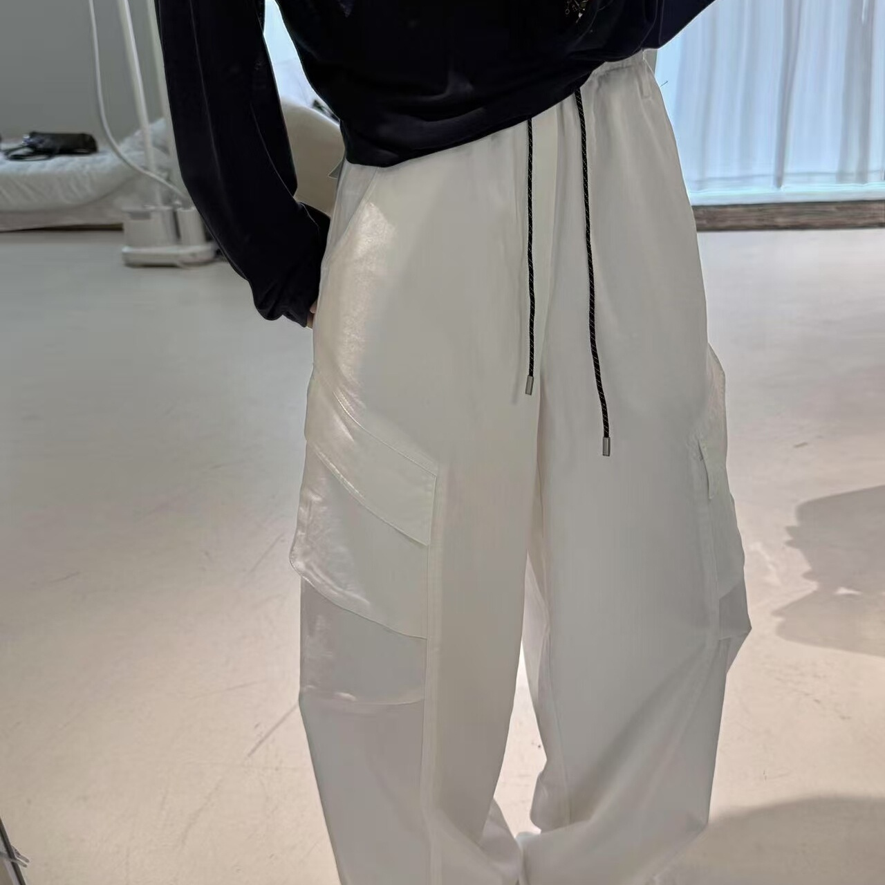 zuowooon左维8311工装裤女秋松紧百搭抽绳束脚休闲裤直筒阔腿裤ZW