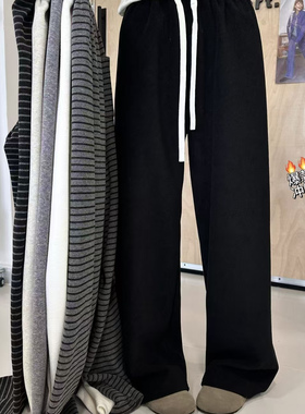 MarioQueiroz2586秋高腰抽绳显瘦窄版直筒阔腿裤休闲长裤子糯米裤