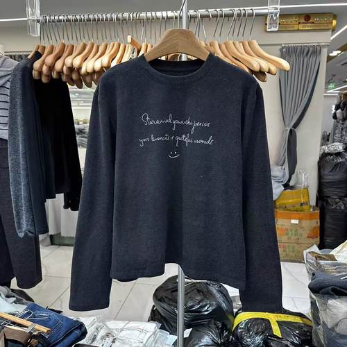 福利特价不退换 壹禾色yhs91830深灰色双面德绒T恤打底衫