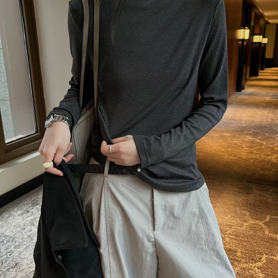 WT立领长袖T恤女秋款韩版显瘦弹力百搭叠穿内搭打底衫上衣羊毛ins