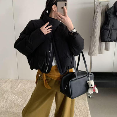 卡蔓诗8038韩版2025冬装新款立领短款小个子厚外套白鸭绒羽绒服女