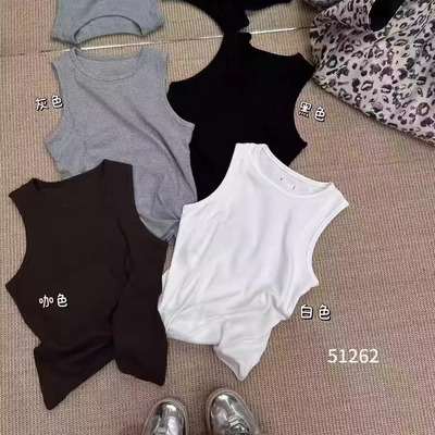 one51262刺绣贴标背心无袖弹力上衣女百搭休闲显瘦打底吊带外穿潮