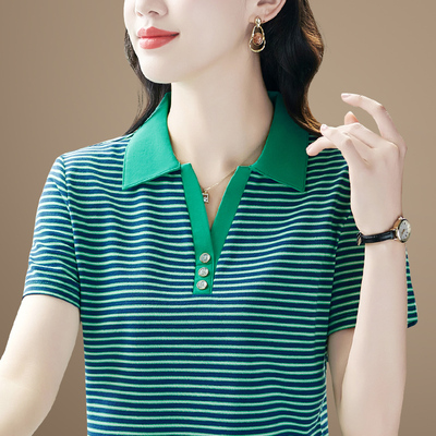 声雨竹花色短袖t恤女夏季2026新款洋气质冰丝薄款宽松显瘦中年妈