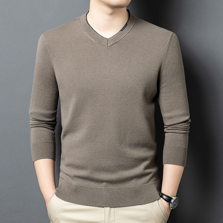 普通毛线V字领宽松青春活力风套头针织衫/毛衣